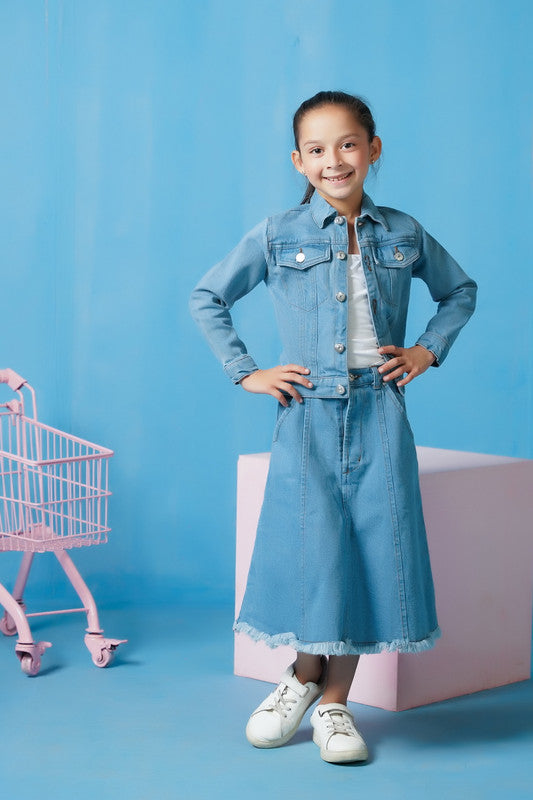 Jacket - Light Wash - Denim - denim, kids, western, Kids, Kids-Winter - Sprinkles Pakistan