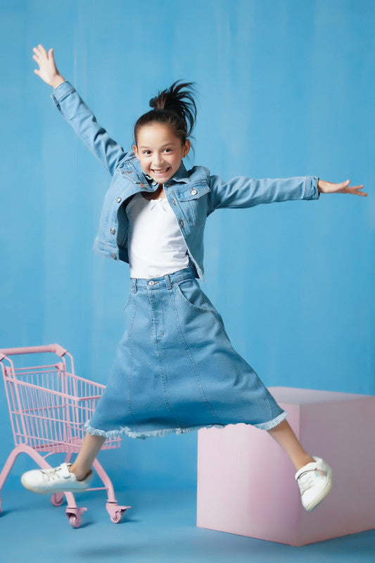 Jacket - Light Wash - Denim - denim, kids, western, Kids, Kids-Winter - Sprinkles Pakistan