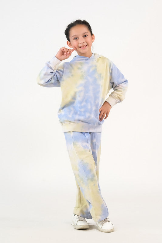 Tie Dye Hoodie With Jogger Pants - Sky Green - Terrycloth - co-ord-sets-western, kids, kids-winter, western - Sprinkles Pakistan