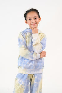 Tie Dye Hoodie With Jogger Pants - Sky Green - Terrycloth - co-ord-sets-western, kids, kids-winter, western - Sprinkles Pakistan
