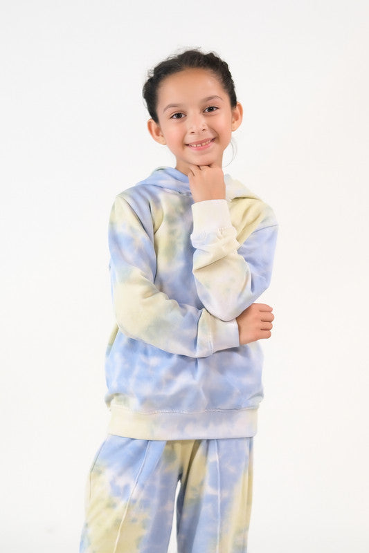 Tie Dye Hoodie With Jogger Pants - Sky Green - Terrycloth - co-ord-sets-western, kids, kids-winter, western - Sprinkles Pakistan