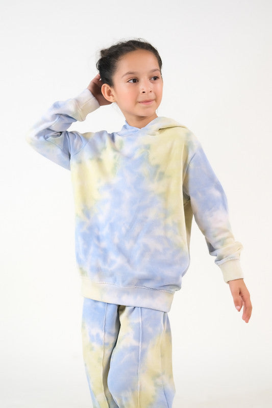 Tie Dye Hoodie With Jogger Pants - Sky Green - Terrycloth - co-ord-sets-western, kids, kids-winter, western - Sprinkles Pakistan