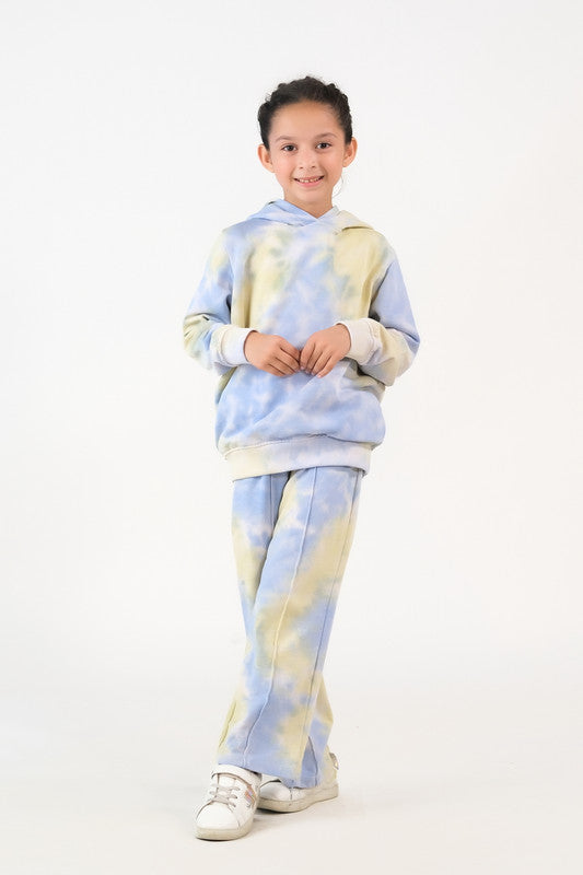 Tie Dye Hoodie With Jogger Pants - Sky Green - Terrycloth - co-ord-sets-western, kids, kids-winter, western - Sprinkles Pakistan