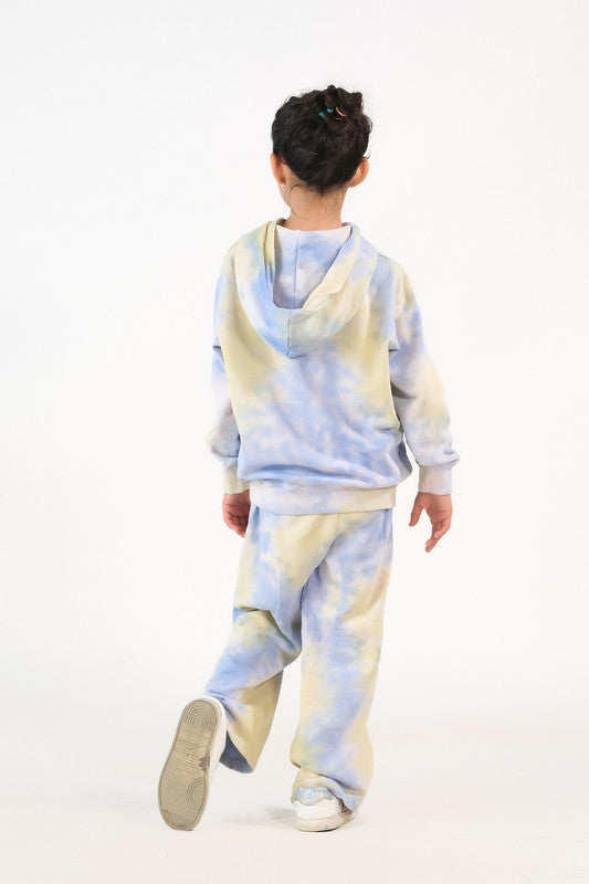 Tie Dye Hoodie With Jogger Pants - Sky Green - Terrycloth - co-ord-sets-western, kids, kids-winter, western - Sprinkles Pakistan