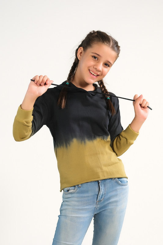 Tie Dye Lace Up Hoodie- Black