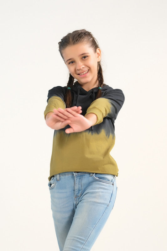 Tie Dye Lace Up Hoodie- Black