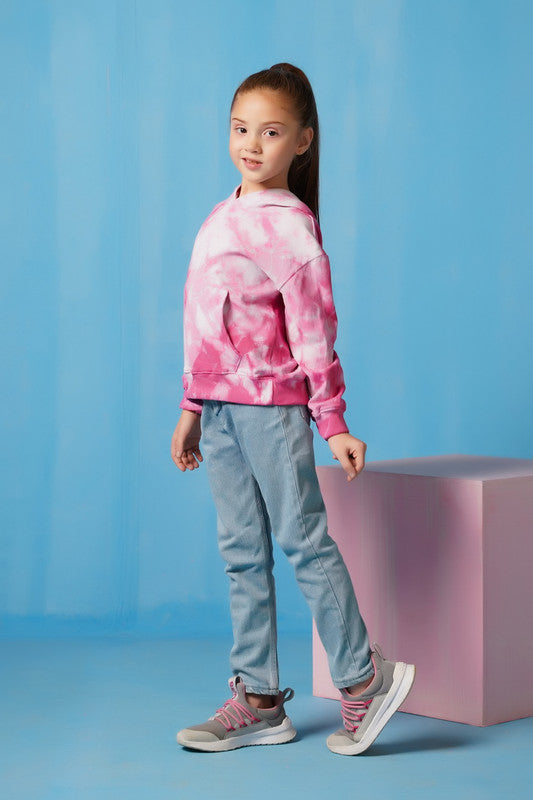 Terry Cloth Graphic Hoodie - Pink