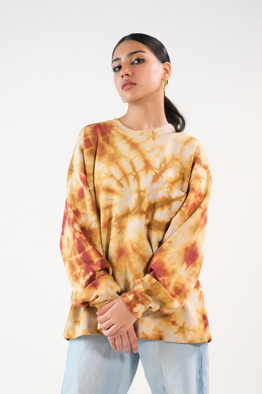 Tie Dye Sweatshirt With Pocket - Brown