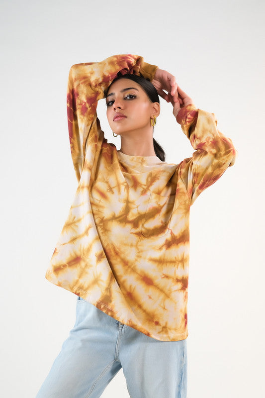 Tie Dye Sweatshirt With Pocket - Brown