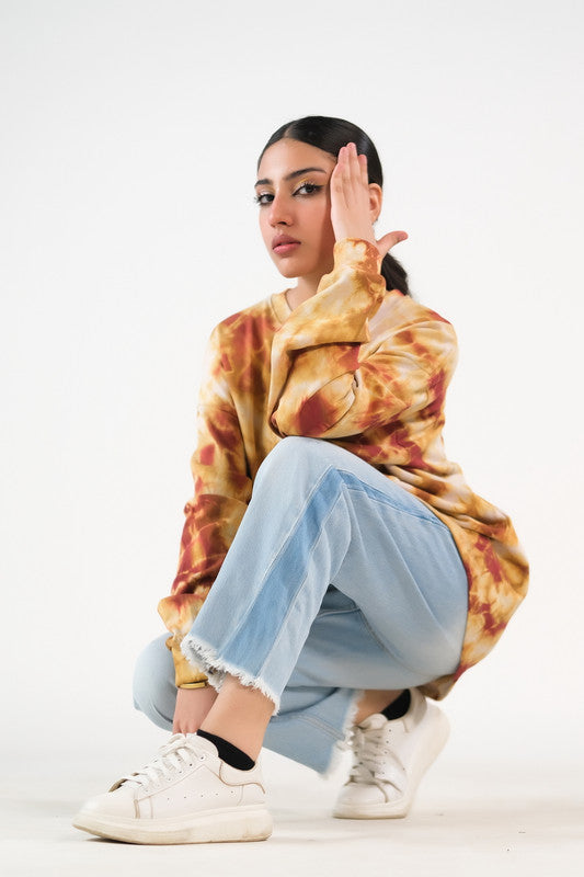 Tie Dye Sweatshirt With Pocket - Brown