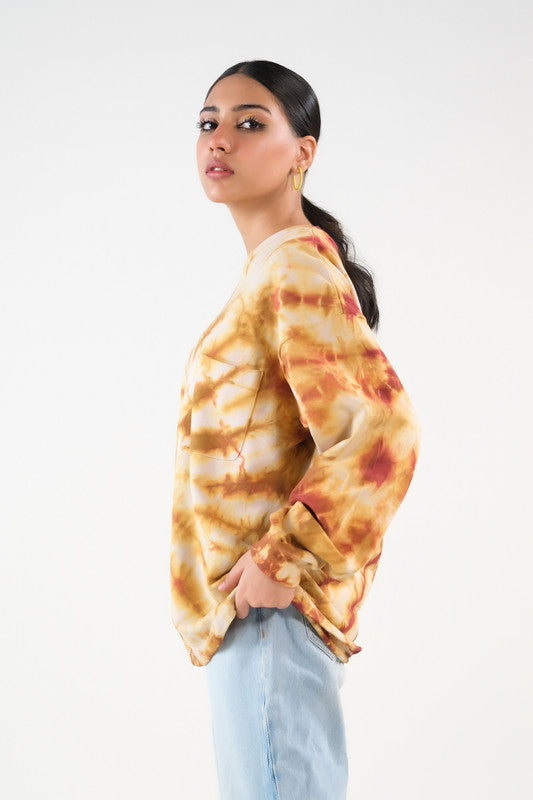 Tie Dye Sweatshirt With Pocket - Brown