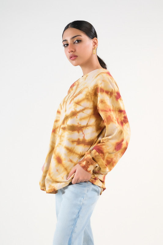 Tie Dye Sweatshirt With Pocket - Brown