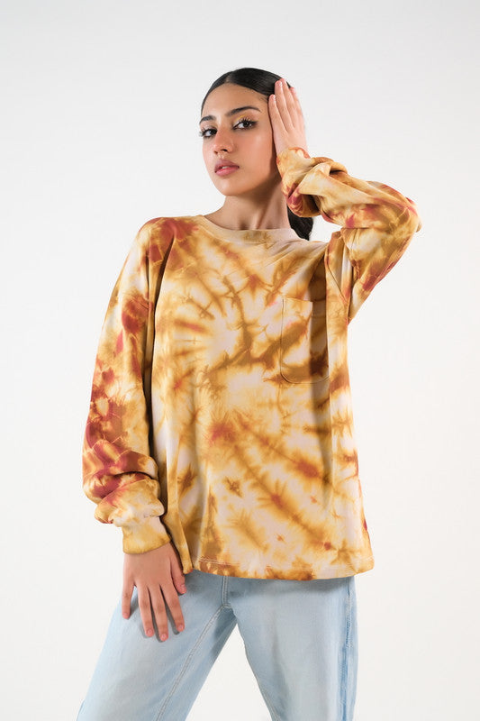 Tie Dye Sweatshirt With Pocket - Brown