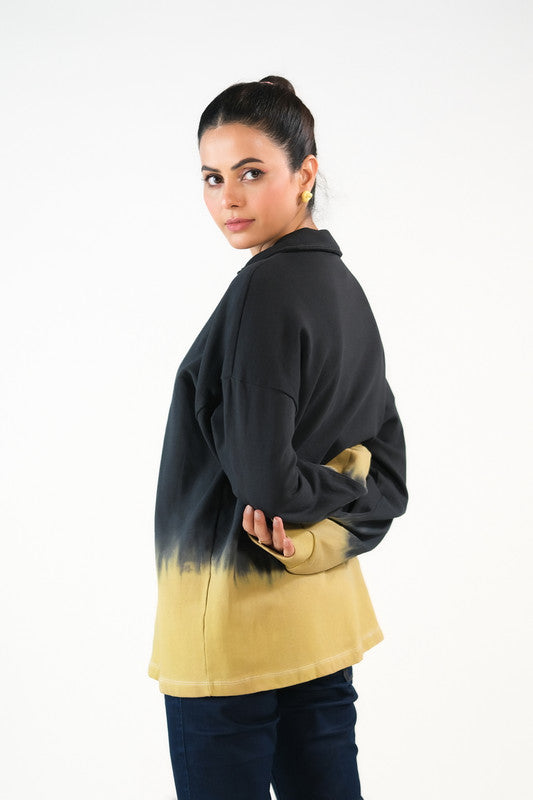 Tie Dye Lace Up  Hoodie - Black