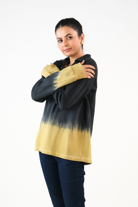 Tie Dye Lace Up  Hoodie - Black