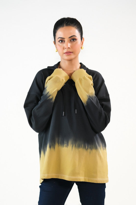 Tie Dye Lace Up  Hoodie - Black