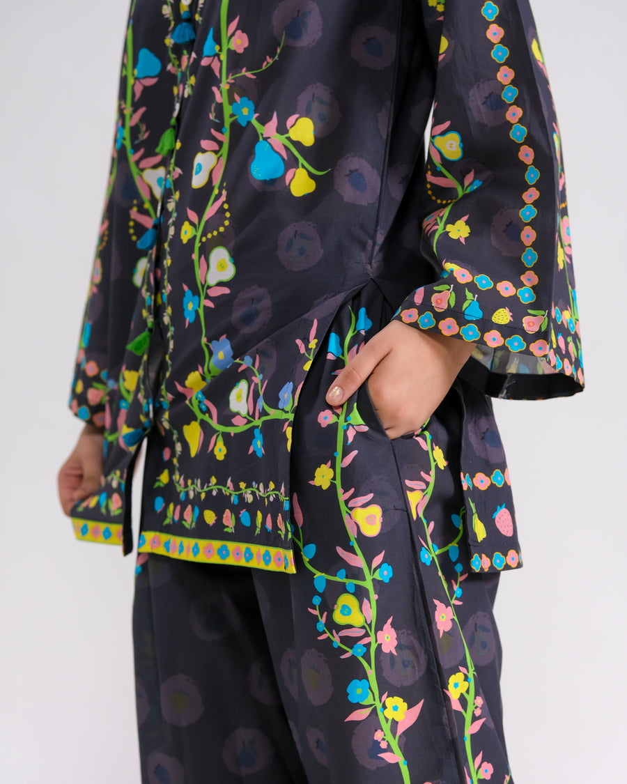 Midnight Flora - 2pcs - Poly Lawn - 2pcs-ready-to-wear - Sprinkles Pakistan