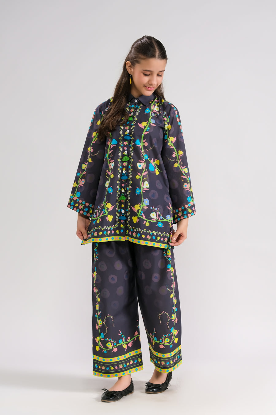 Midnight Flora - 2pcs - Poly Lawn - 2pcs-ready-to-wear - Sprinkles Pakistan