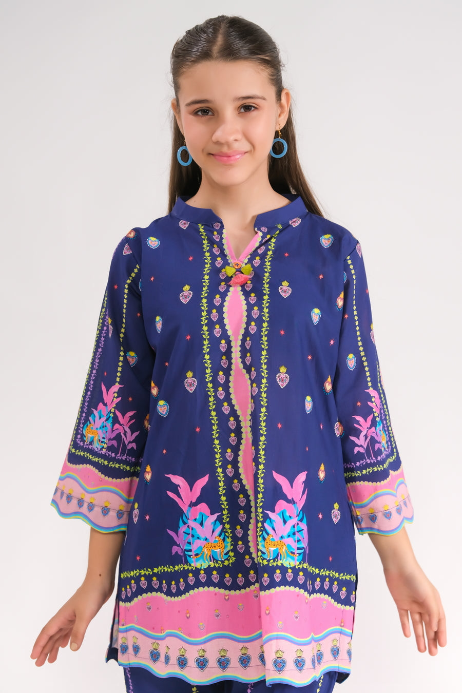Navy Blossom - 2pcs - Poly Lawn - 2pcs-ready-to-wear - Sprinkles Pakistan