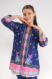 Navy Blossom - 2pcs - Poly Lawn - 2pcs-ready-to-wear - Sprinkles Pakistan