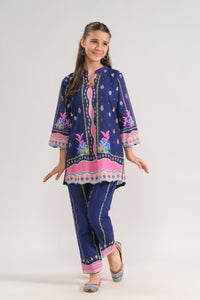 Navy Blossom - 2pcs - Poly Lawn - 2pcs-ready-to-wear - Sprinkles Pakistan
