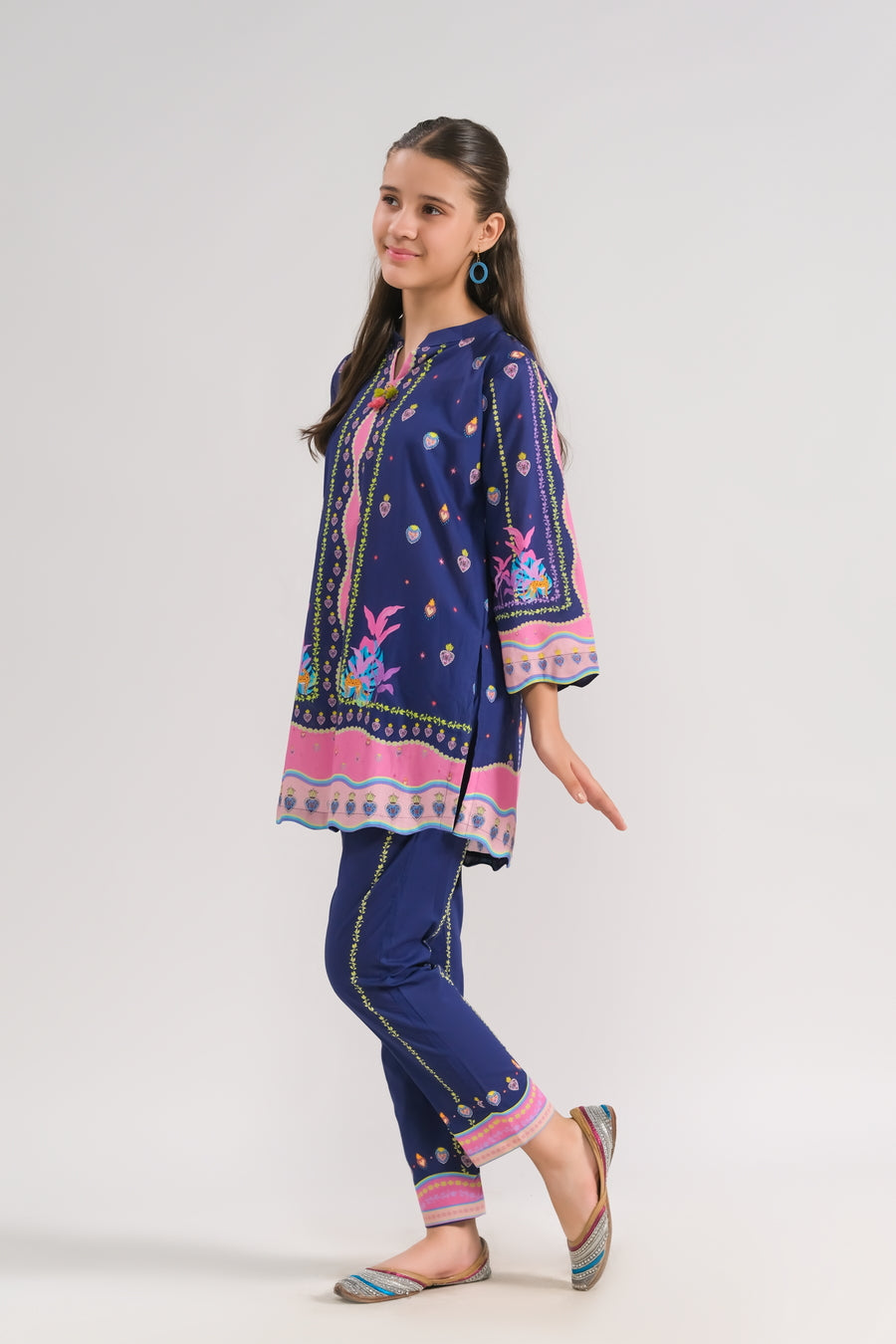 Navy Blossom - 2pcs - Poly Lawn - 2pcs-ready-to-wear - Sprinkles Pakistan