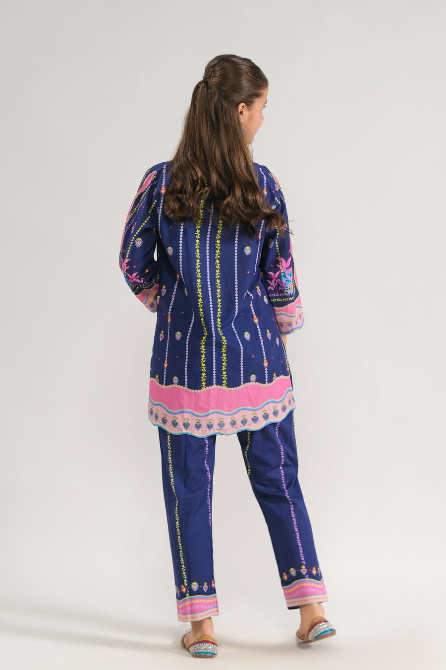 Navy Blossom - 2pcs - Poly Lawn - 2pcs-ready-to-wear - Sprinkles Pakistan