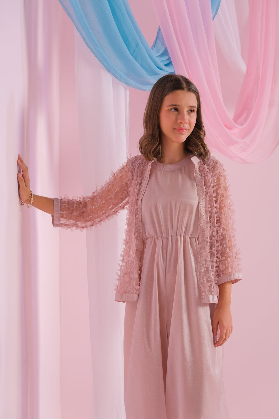 Mauve - 2pc - Jumpsuit & Outerwear - Net + Lava Silk - festive - Sprinkles Pakistan