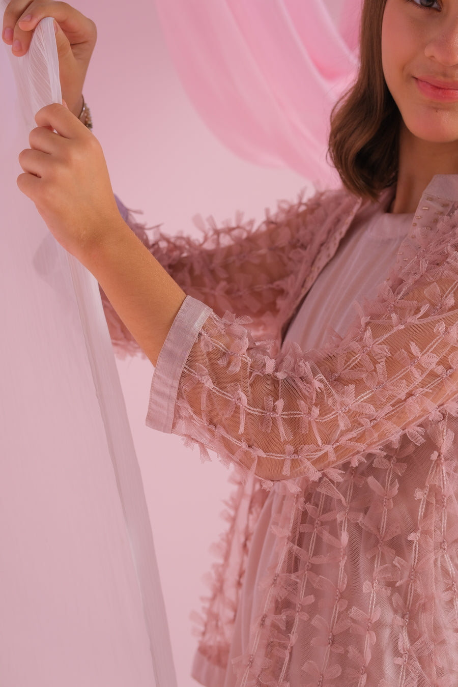 Mauve - 2pc - Jumpsuit & Outerwear - Net + Lava Silk - festive - Sprinkles Pakistan