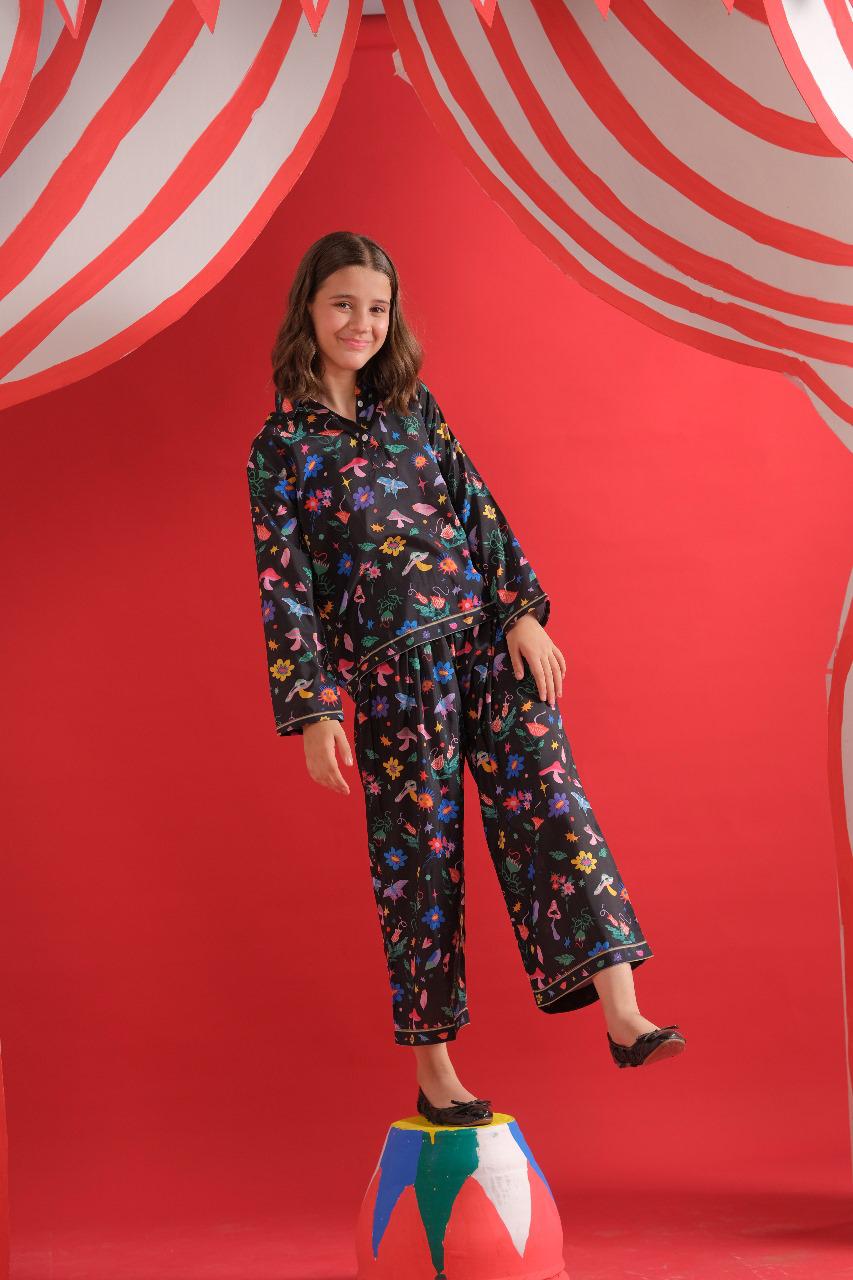 Midnight Petals - Co-ord Set - Poly Cambric - 2pcs-ready-to-wear, Kids Co-Ord Set - Sprinkles Pakistan