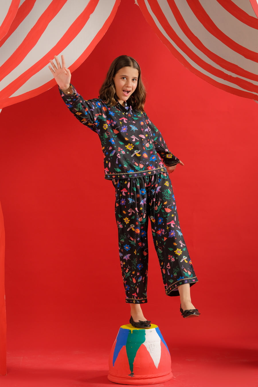 Midnight Petals - Co-ord Set - Poly Cambric - 2pcs-ready-to-wear, Kids Co-Ord Set - Sprinkles Pakistan
