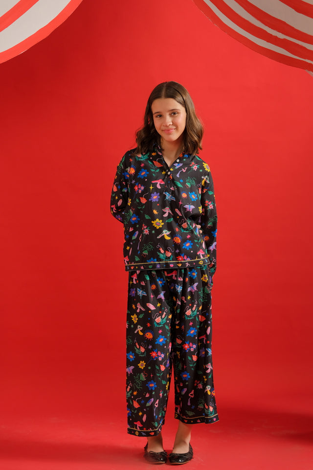 Midnight Petals - Co-ord Set - Poly Cambric - 2pcs-ready-to-wear, Kids Co-Ord Set - Sprinkles Pakistan