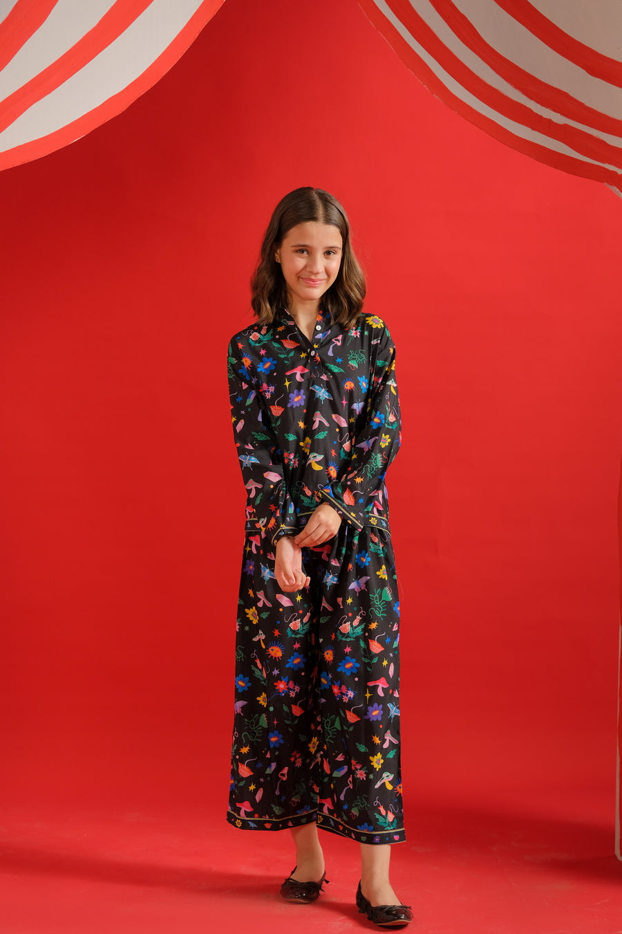 Midnight Petals - Co-ord Set - Poly Cambric - 2pcs-ready-to-wear, Kids Co-Ord Set - Sprinkles Pakistan