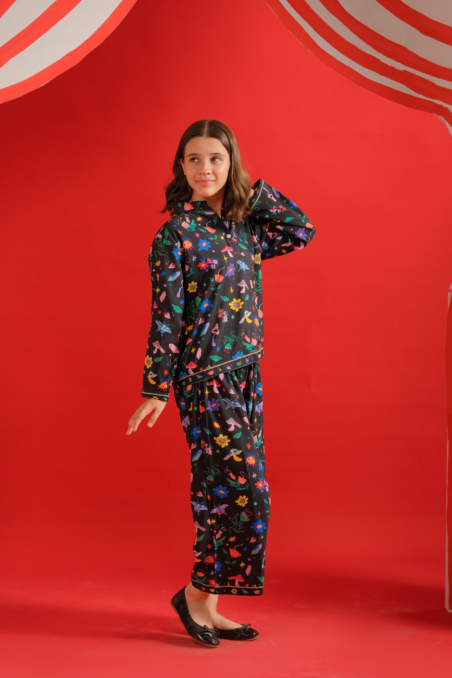Midnight Petals - Co-ord Set - Poly Cambric - 2pcs-ready-to-wear, Kids Co-Ord Set - Sprinkles Pakistan
