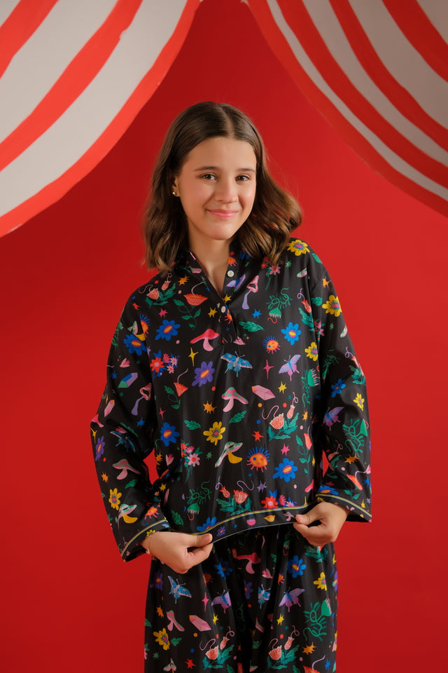 Midnight Petals - Co-ord Set - Poly Cambric - 2pcs-ready-to-wear, Kids Co-Ord Set - Sprinkles Pakistan