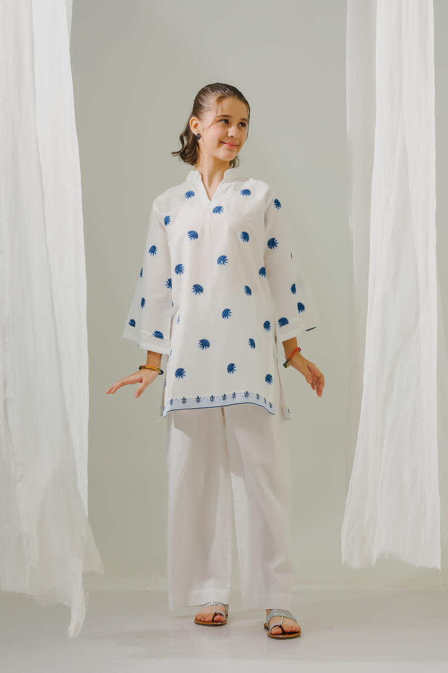 Azure Whispers  - 1pc - Embroidered