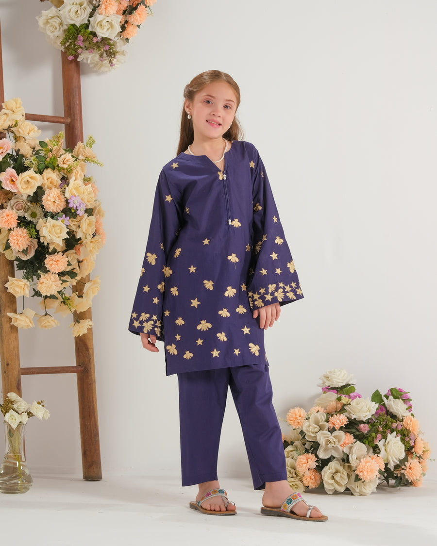 Midnight Gold Bloom - 2pcs - Embroidered