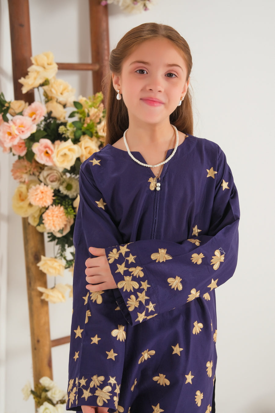 Midnight Gold Bloom - 2pcs - Embroidered