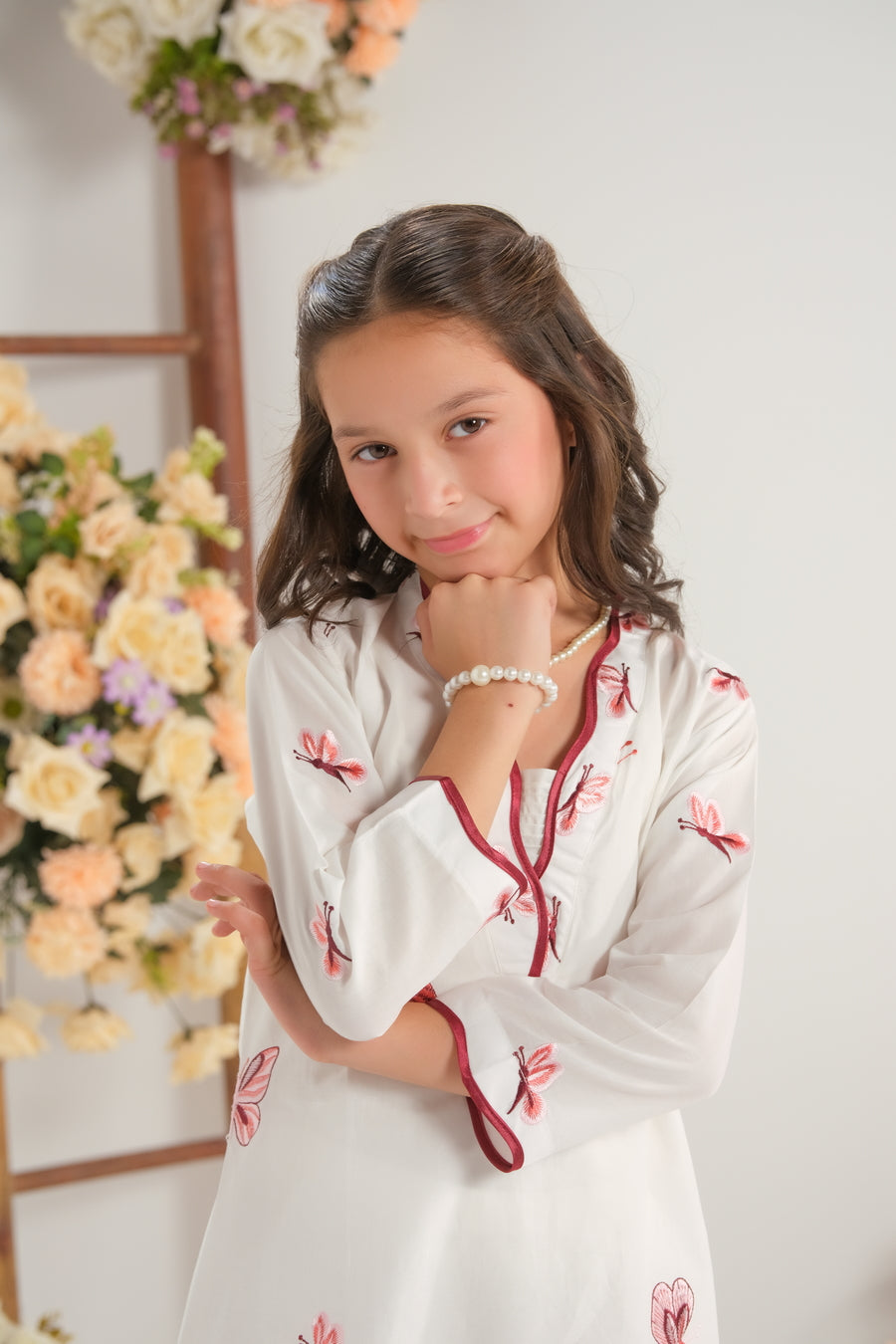 Blush Bloom White - 2pcs - Embroidered