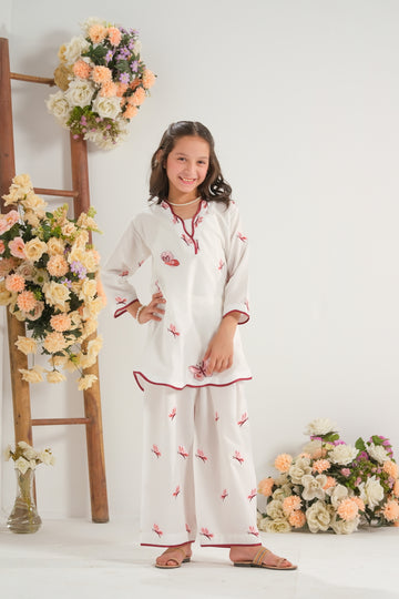 Blush Bloom White - 2pcs - Embroidered