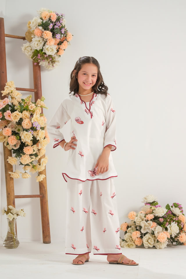 Blush Bloom White - 2pcs - Embroidered