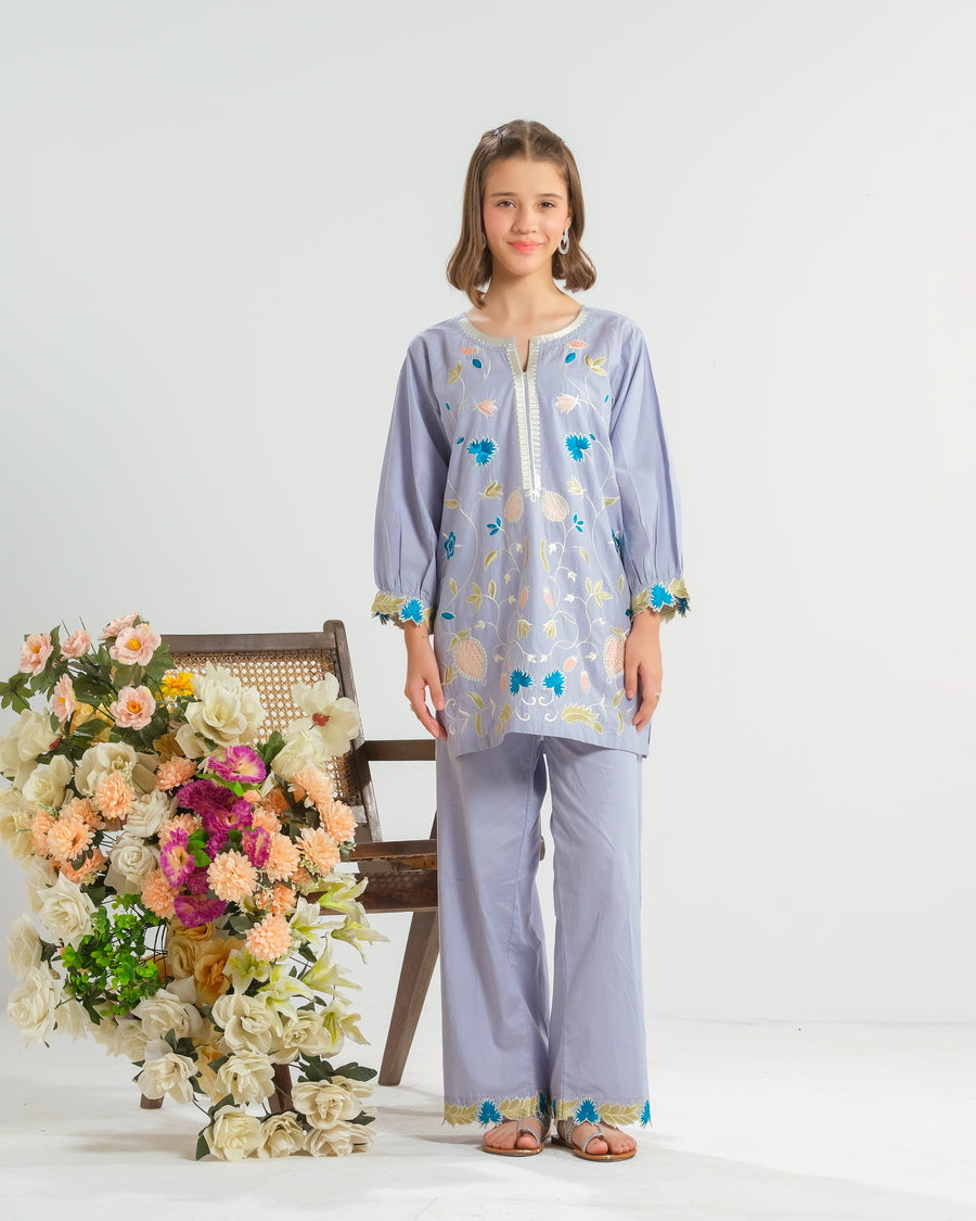 Bluebell Bloom White - 2pcs - Embroidered