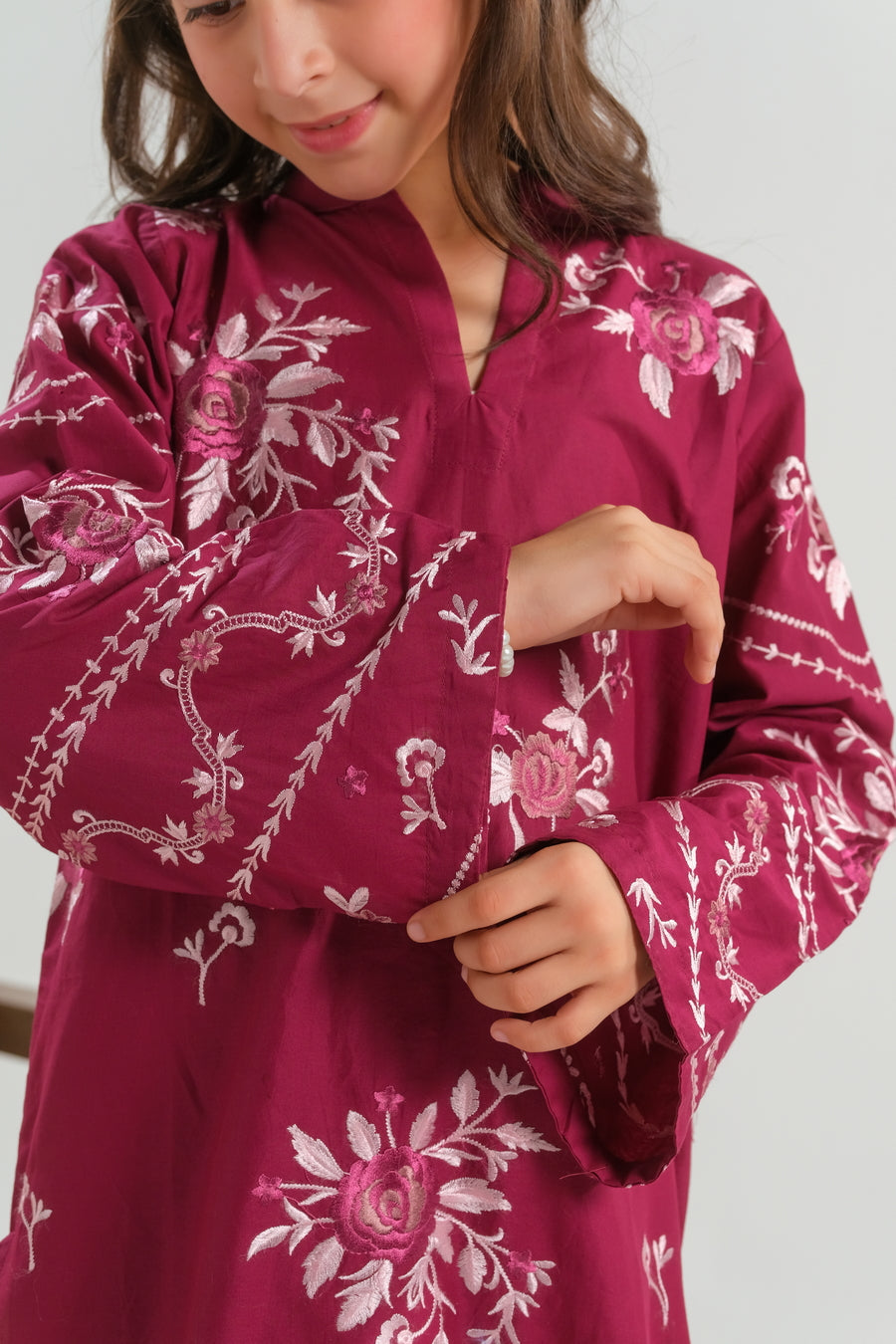 Burgundy Rose Radiance - 2pcs - Embroidered - Cambric - 2pcs-ready-to-wear - Sprinkles Pakistan