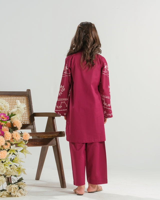 Burgundy Rose Radiance - 2pcs - Embroidered - Cambric - 2pcs-ready-to-wear - Sprinkles Pakistan