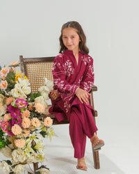 Burgundy Rose Radiance - 2pcs - Embroidered - Cambric - 2pcs-ready-to-wear - Sprinkles Pakistan