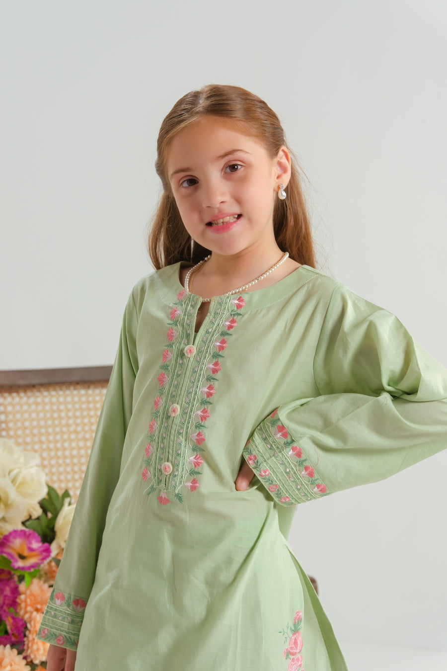 Mint Blossom Charm - 2pcs - Embroidered