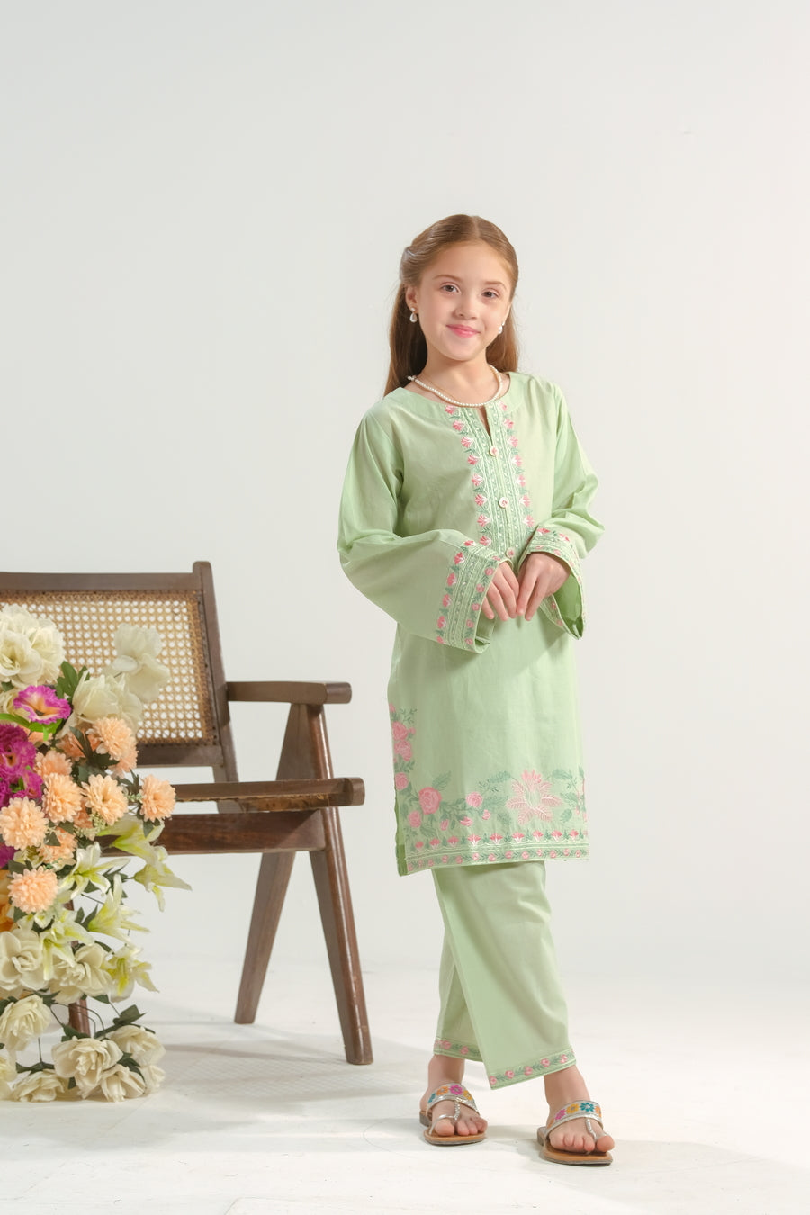 Mint Blossom Charm - 2pcs - Embroidered