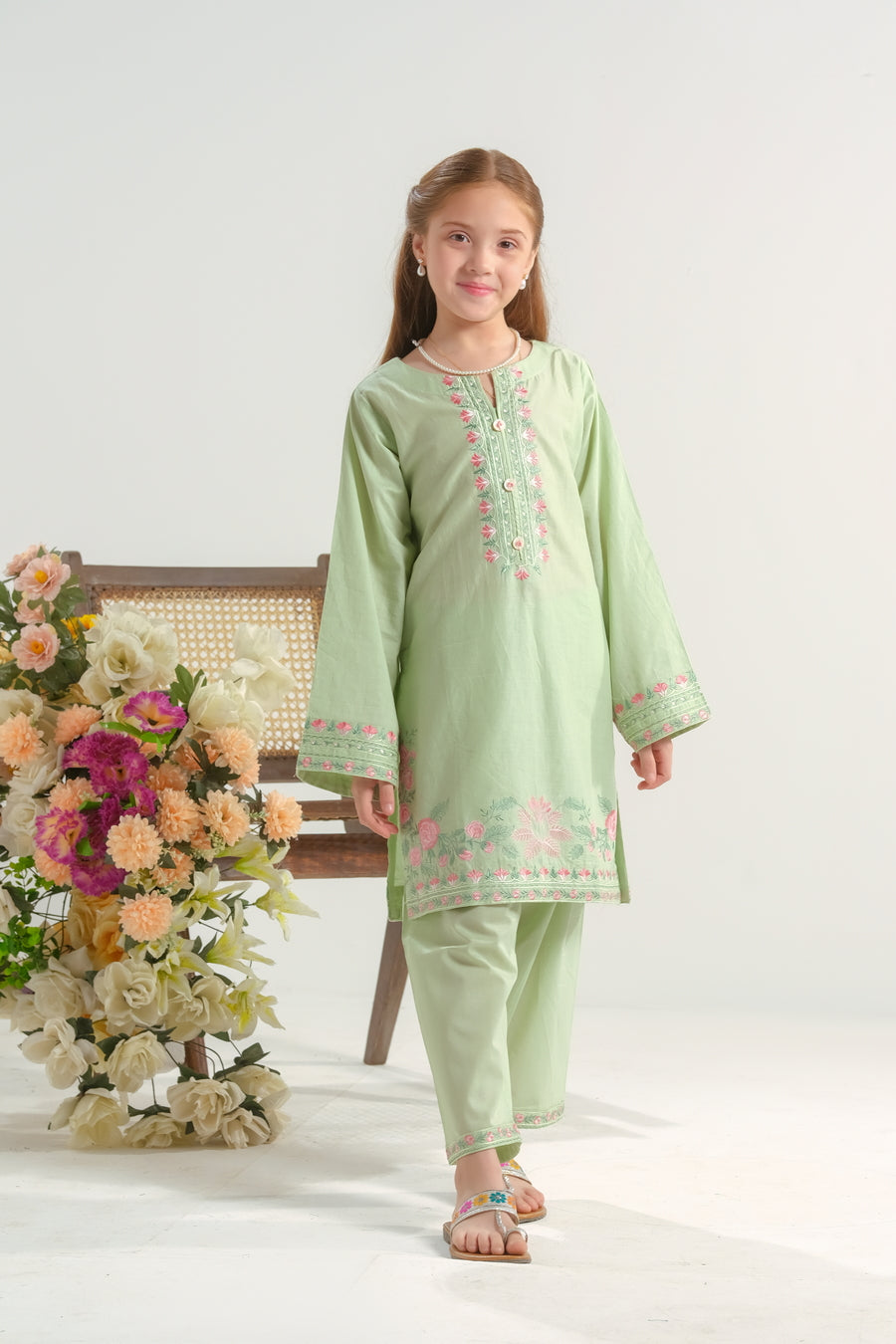 Mint Blossom Charm - 2pcs - Embroidered