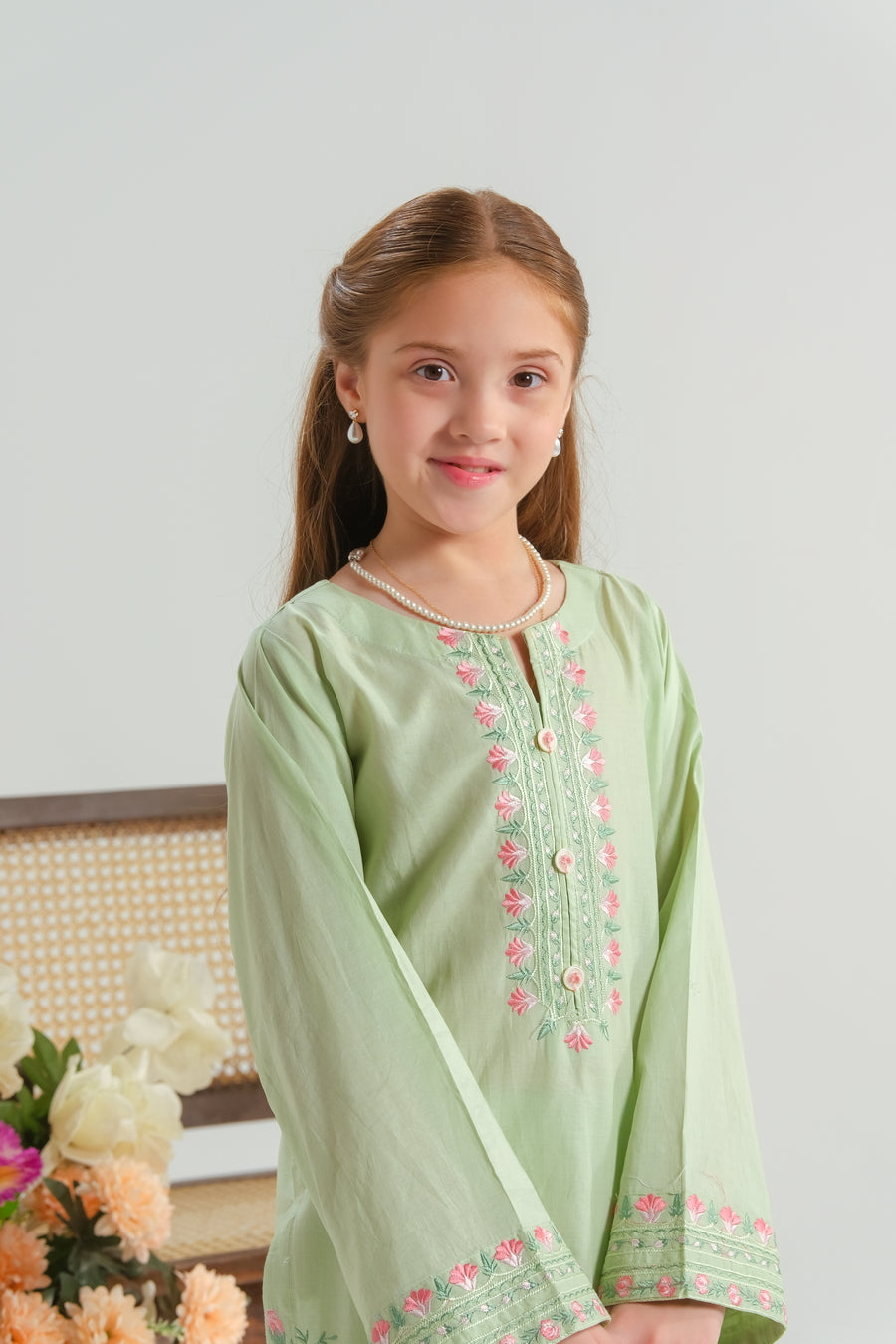 Mint Blossom Charm - 2pcs - Embroidered