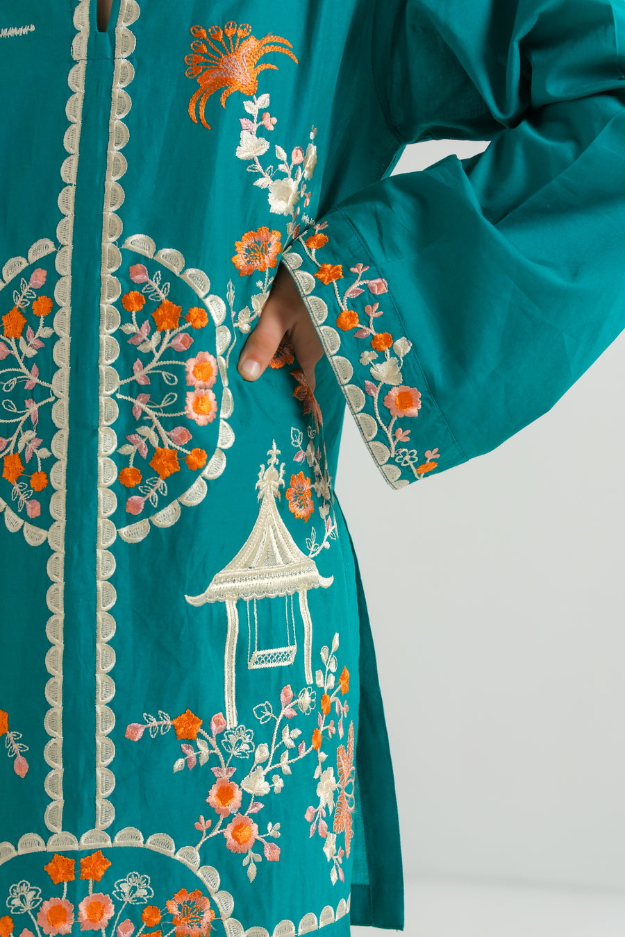 Teal Garden Bloom - 2pcs - Embroidered